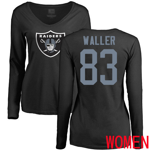 Oakland Raiders Olive Women Darren Waller Name and Number Logo NFL Football #83 Long Sleeve T Shirt->nfl t-shirts->Sports Accessory